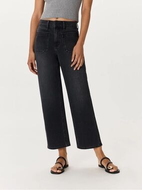 NWT Quince Bella Stretch Patch Pocket Wide Leg Jeans Faded Black 26” Inseam
